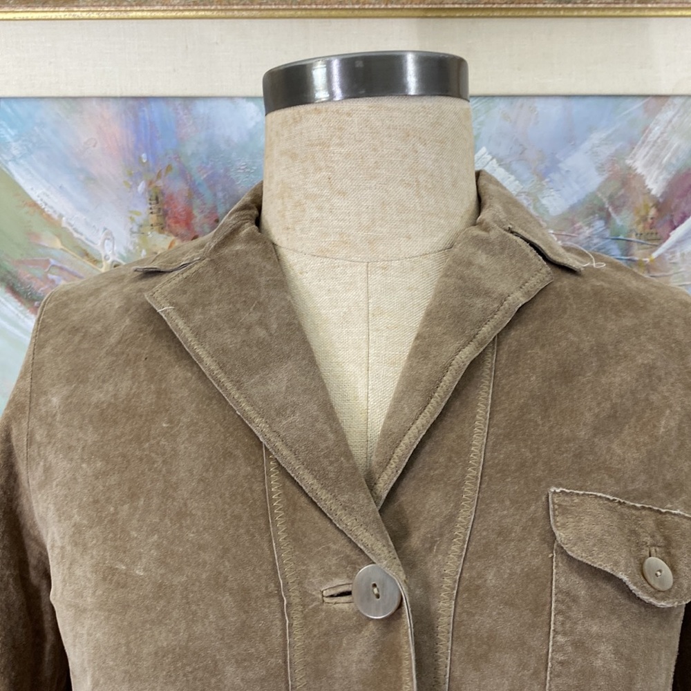 J. Jill Embroidered Sleeves Suede Leather Jacket - Picture 4 of 12